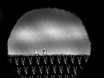 Tread black and white character digital art illustration journey mist poetry skeleton spooky