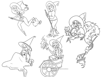 Modern Witches black and white cartoon character character design coven digital art illustration illustrator lineart monster witch witches