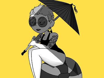 Surviving Summer art beach beach ball cartoon character goth illustrator parasol pool self portrait summer yellow