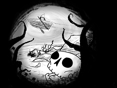 Inktober Day 3 - Bait boat bones horror illustration illustrator ink inktober inktober2019 inktoberday3 pen siren spooky water