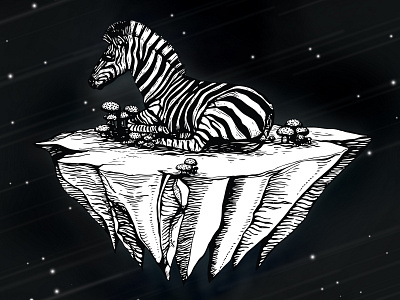 Space Zebra black and white drawing fantasy illustration ink space zebra