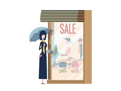 The Girl In Front Of Storefront 01 character flat girl sale shopper shopping showcase woman