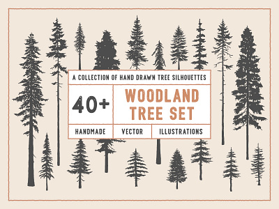 Woodland Tree Set design distressed douglas fir evergren flat hand drawn illustration nature pine redwood silhouette spruce texture tree vector vector art vector illustration vintage woodland