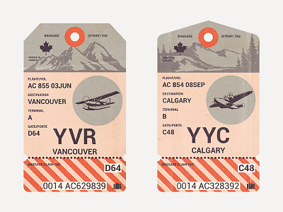 Canadian Travel Tags art canada canadian cities distressed flight tags illustration illustrator luggage tags print retro tags texture travel tags vintage
