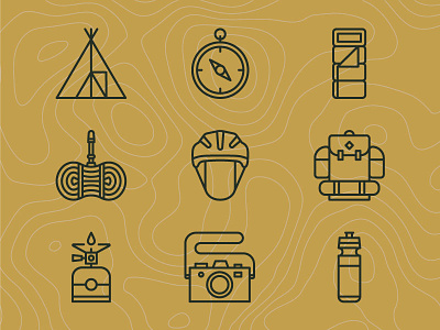 Line Icons | Bikepacking Icon Set adventureicons bikepacking graphics icon iconpack icons illustration lineicons topography vector vector icons