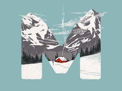 M for Mountains 2d 36daysoftype art cabin design digital ink flat hand drawn illustration mountains type typographic