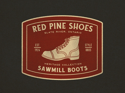 Red Pine Shoes Patch art boot branding design flat illustration patch shoe texture typography vintage