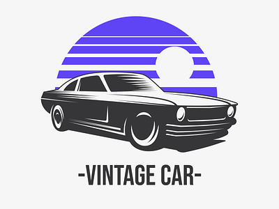 Vintage car logo apparel badge car design emblem flat logo silhouette travel vector vintage
