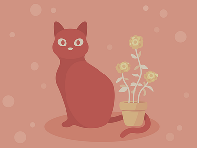 Modern Cat + Plant Red cartoon cat character art flowers illustration illustrator vector