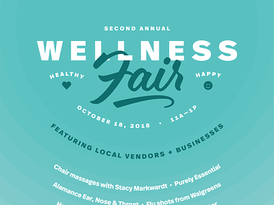 Wellness Fair 2018 circles eds market event fair ff real flat font awesome in-house layering poster script teal type