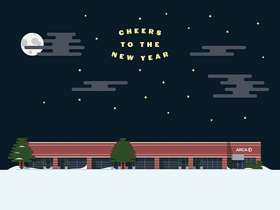 A Cold Winter Night building flat holiday holiday card illustration moon new year night north carolina snow stars