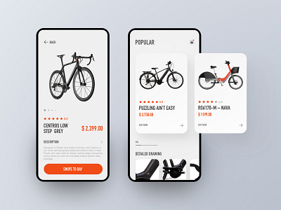 Bicycle interface app bicycle buy card design detail image orange price riding travel ui ux