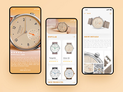 High-end watches private order app app buy card design details price ui ux watch app yellow