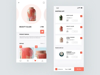 Crafts App app black card cart ceramics dark green glaze graphic design icon moran red orange pink shopping