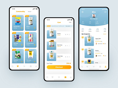Circle Of Dining App Design Series Three app card cart clean collection commodity food app foody footprint mall mine order price release share shop shopping shopping cart ui wallet