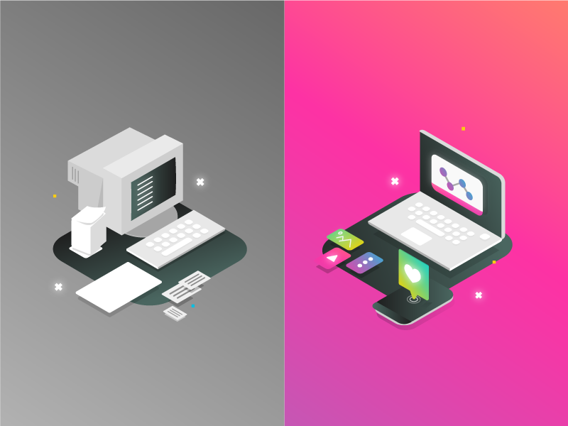 Boring VS amazing content app ux ui artdirection genially digital website web gradient color vector illustration design branding