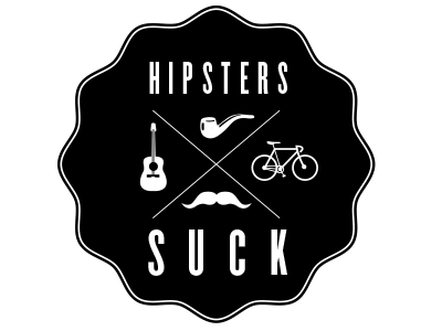 Hipsters Suck - Rebound bicycle black guitar hipsters illustrator logo mustache white