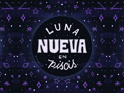Luna nueva en piscis illustration illustration design letter lettering art lettering artist letters space universe