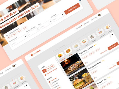 FindMeal - Restaurant Booking Website food meal reservation restaurant ui user research userinterface ux visual design web website website builder