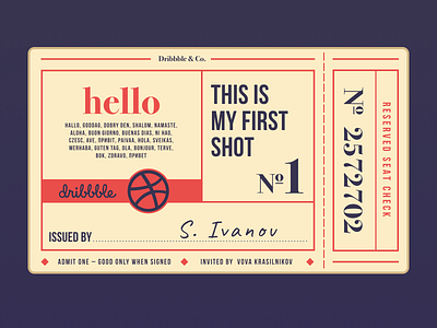 Hello, Dribbble players. debute design hellodribbble ticket typogaphy vintage