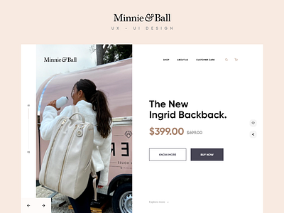 Minnie & Ball - Backpack landing page homepage landingapge minimaldesign ui ux