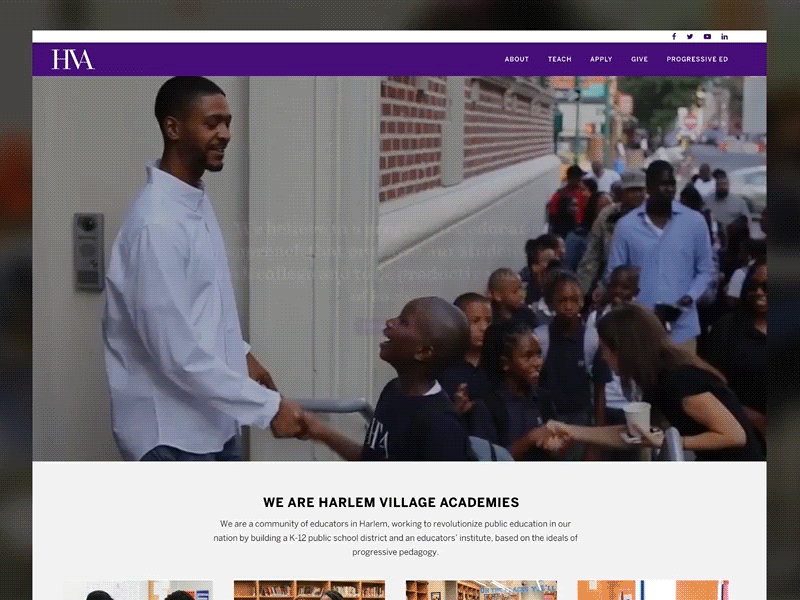 Harlem Village Academies Redesign animation charter design gif harlem non profit nyc purple school scroll web