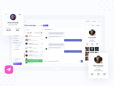 Direct Messenger for SMM tool design direct messaging flat messenger minimal ui ux web website