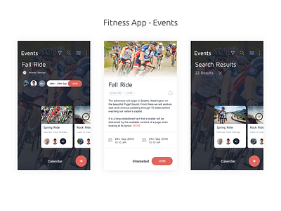 Fitness App - Events adobe xd app concept design event event detail fitbit interaction design ios marketplace event mobile app mobile app design public event search events tracking tracking event ui ux
