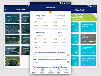 Study and Exam Mobile App admin panel adobe xd dashboard design examination interaction design ios landing page design lms mobile app mobile app design study ui user center design user experience design user interface design ux