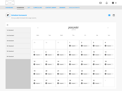 Homework Schedule - Calendar