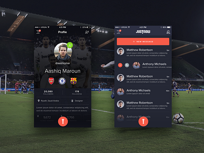 Football Soccer Mobile App - Profile and Inbox design football ios mobile app soccer