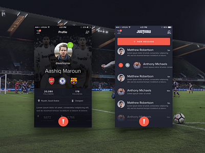 Football Soccer Mobile App - Profile and Inbox