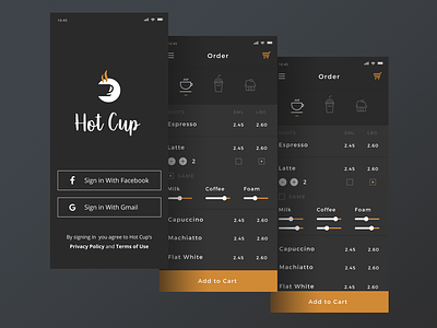 Hot Cup Coffee App app design coffee coffee app hot cup ios mobile sidekick digital ui ux weeklyui