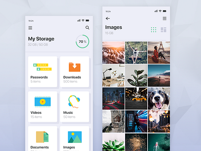 Storage App Ui boxes design file manager manager minimal mobile app mobile app design music sidekick digital storage storage app