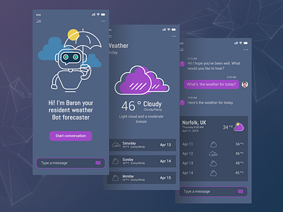 Weather Ui Design bot app chat chatbot climate cloud dailyui mobile mobile design rain sidekick digital uiux weather weather app weeklyui