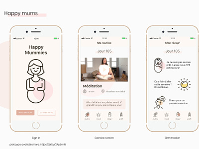Happy mums - iOs app for pregnant women birth illustration ios meditation moodtracker pregnancy prototype typography ui wellness