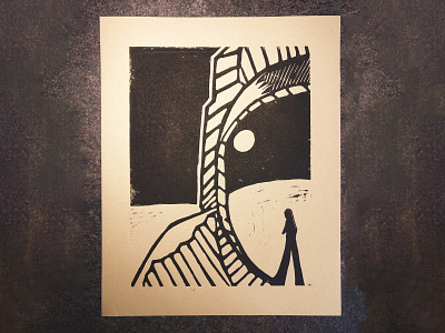 No friends in space - Linoprint earth hatch lines lino linoprint lonely moon print printmaking reflection shadow space spaceman