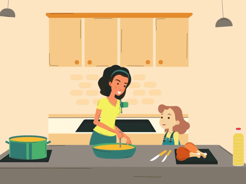 mom cooking in the kitchen animation characters cooking illustrations kitchen motiongraphics oil rigging vectorart