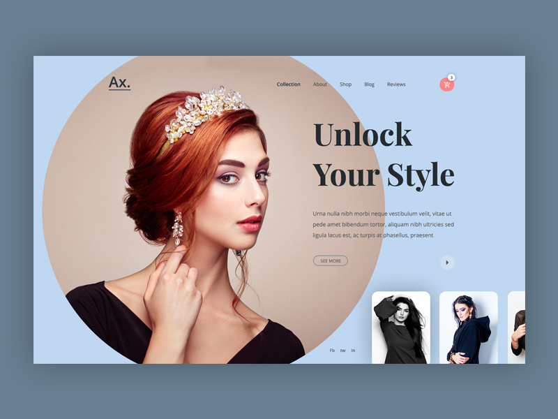 Ax. - Fashion Web UI web design typography theme product landing page product design online shopping model marketing agency marketing landind page industrial store shop homepage hiwow ecommerce colourful design clothing store header fashion