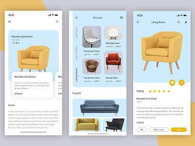 Furniture App Exploration app chairs creative design ecommerce fashion interface layout minimal product store typogaphy ui ux