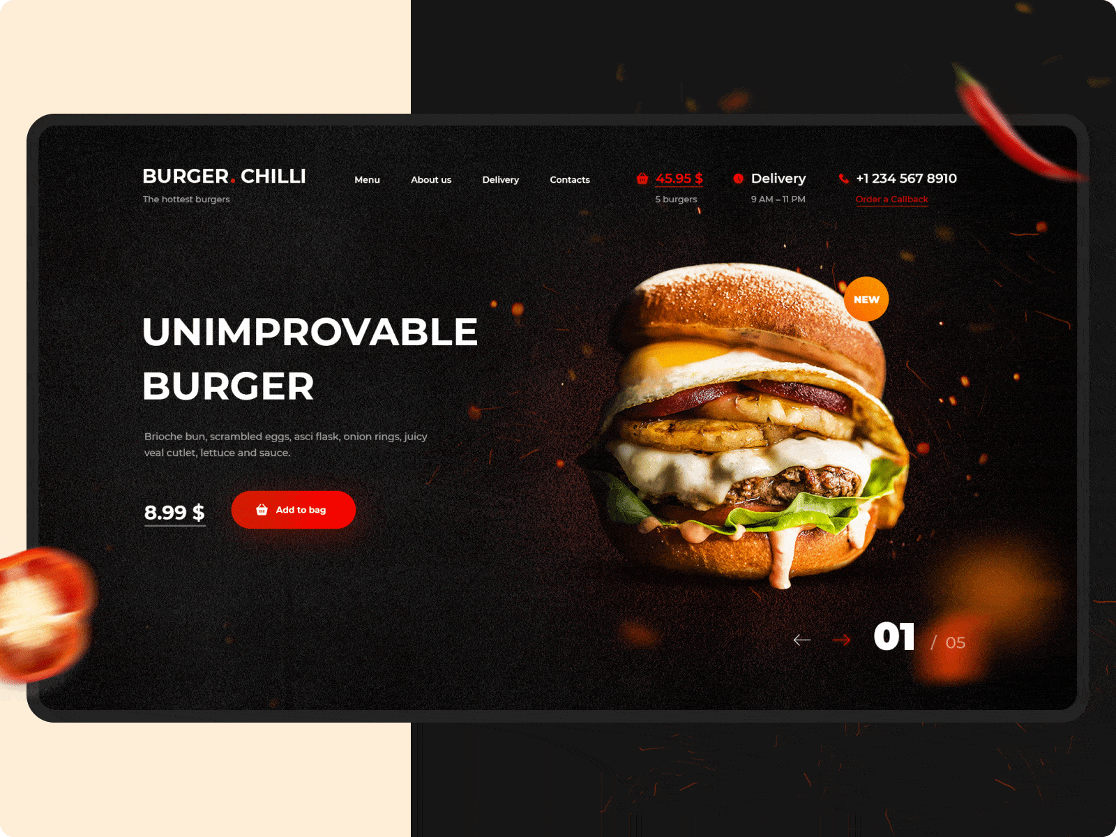 Burger Restaurant Landing Page UI UX Design animation burger design landingpage restaurant ui ui design ux webdesign
