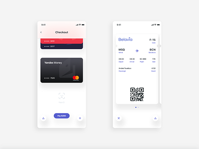 Plane booking app • checkout and tickets adobe bank card booking booking app checkout clean design faceid flight ios app design mobile mobile design photoshop plane qrcode simple tickets ui ui ux white