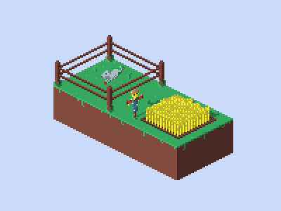 Dog and a scarecrow dog farm illustration iso isometric pixel pixel art scarecrow