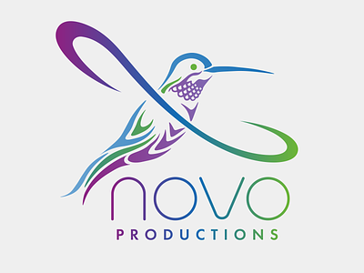 Full-color hummingbird logo for Novo Productions animal animalart bird branding design gradient gradientcolor hand drawn hummingbird illustration logo retro typography