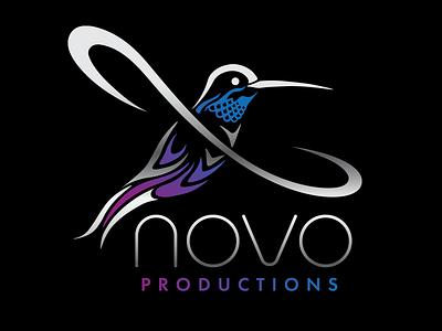 Metallic logo variant for Novo Productions animal animal logos bird contrast design gradient hummingbird icon illustration logo metallic typography