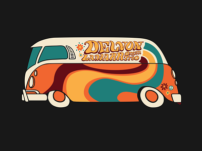 Hippy bus illustration for band tour promotion 60s 70s bus design funk funky groovy handdrawn hippy illustration jazz livemusic music psychedelic retro soul tour van vector vw bus