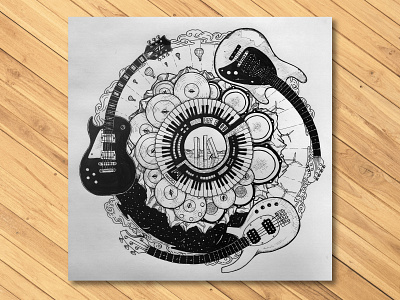 Psychedelic, progressive rock inktober bass guitar black white black and white blackandwhite design drums electric guitar guitar illustration ink keyboard music pen piano psychedelic retro sketch