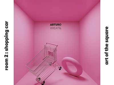 room 2 : shopping car // art of the square 3d animation artdirection artdirector branding cinema 4d design illustraiton illustration photoshop pink sequence square squares vray