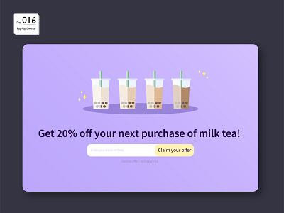 Daily UI 016 - Pop-Up / Overlay Web Design dailyui design illustration milktea mobile overlay popup ui web