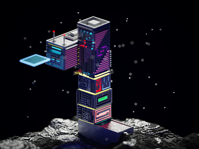 Futuristic Tower 3d art 3d artist art cyberpunk digital 3d digitalart future futuristic illustration magicavoxel render rendered renderer voxel voxelart